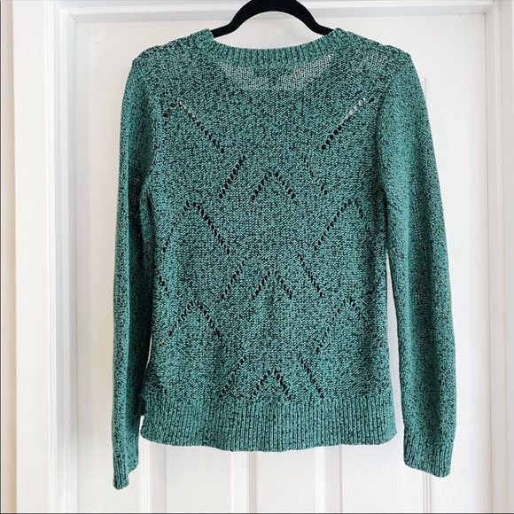 Banana Republic Green Open Knit Sweater Chunky Patterned Crew Neck Size Small - Picture 3 of 5